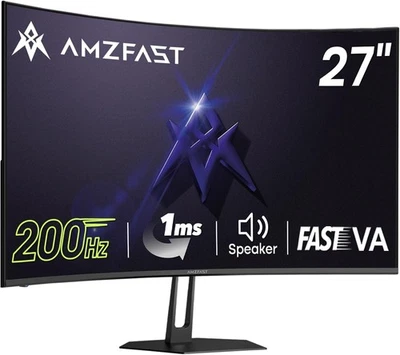 Amzfast 27'' 200Hz Curved FHD Gaming Monitor VA Panel 1ms MPRT 130% sRGB Speaker - Image 1 of 4