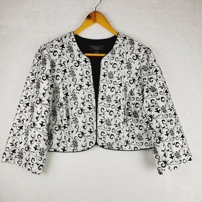 Chaqueta Dressbarn Mujer 16W Cubre Recorte Negro Blanco Floral Foto 1 de 4