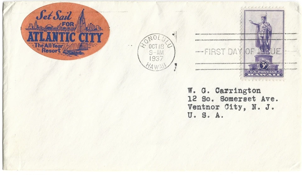 1937 FDC,  HAWAII, COMMERCIAL COVER - Image 1 of 1
