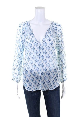 Roberta Roller Rabbit Womens Long Sleeves Blouse White Blue Size Extra Small - Image 1 of 4