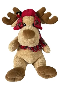 Walmart brauner Elch Plüsch rot kariert Holzfäller Mütze Schal 17 Zoll Weihnachten Spielzeug - Bild 1 von 5