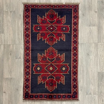 140 x 79cm Vintage Handmade Afghan Carpet Baluchi Old Nomadic Oriental Wool Rug - Image 1 of 4