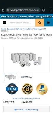 Genuine GM Chrome Wheel Lug and Lock Kit 85124435 OEM Parts - Image 1 of 2