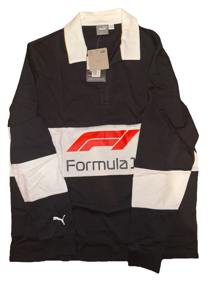 PUMA F1 Men’s Rugby Long Sleeve Polo Shirt Black/White 62724701 Size X-Large