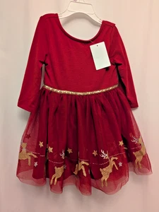 Zunie size 2 NWT red girls poof Ruffle tutu dress reindeer glitter - Picture 1 of 6