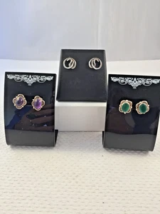 3 pairs of vintage sterling silver stud Art Nouveau style earrings - Picture 1 of 8