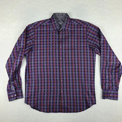 Camisa Bugatchi Uomo Para Hombres Mediana Negra Púrpura A Cuadros Calce Clásico Vestido Abotonado Foto 1 de 4