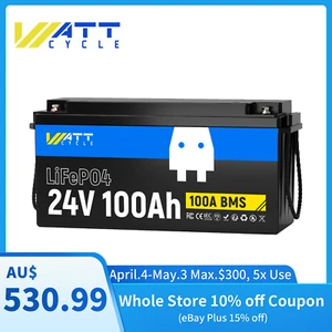 WattCycle 24V 100Ah Lithium LiFePO4 Battery Deep Cycle BMS Solar Boat Marine RV - Picture 1 of 13