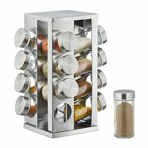 relaxdays 10026461 Portaspezie con 16 Barattoli, Girevole a 360°, Tappi Spargisp - Immagine 1 di 1