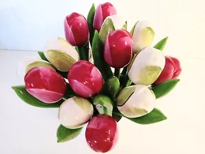 Wooden tulips bouquet red white flowers decor Easter Mother's day gift Spring - Picture 1 of 3