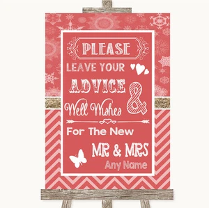 Red Winter Guestbook Advice & Wishes Mr & Mrs Personalised Wedding Sign - Picture 1 of 8