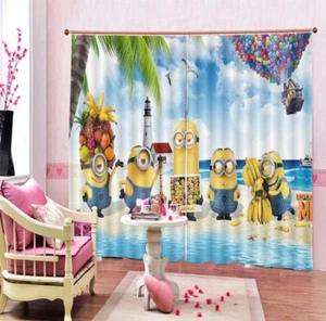 Minion Play On Beach 3D Blockout Photo Curtain Print Curtains Fabric Kids Window - Bild 1 von 10