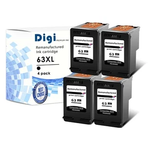 4PK 63XL Refilled Black Ink Cartridge FOR HP ENVY 4512 4520 OfficeJet 3830 4650 - Imagen 1 de 8