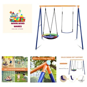 Swing Set for Backyard, 440lbs Swing Set with Heavy-Duty A-Frame Metal Stand,... - Bild 1 von 8