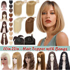 Silk Top Toupee W/ Bangs Natural Hair Topper Women Clip In Mono Hairpieces Wig