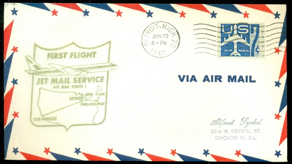 SCOTT # C51, USED, FIRST FLIGHT JET MAIL SERVICE, DETROIT TO LA, GREAT PRICE! - Image 1 of 1
