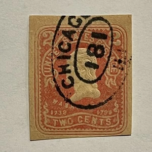 EARLY 2C WASHINGTON CUT SQUARE STATIONERY STAMP WITH CHICAGO 181 OVAL SON CANCEL - Picture 1 of 2