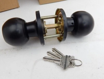 Lote de 3 perillas de cerradura de puerta con llave de entrada 3 llaves cada una negras Foto 1 de 4