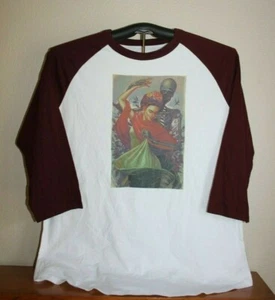 Dancing with Skeleton-  3/4 Sleeve Baseball T-Shirt Large in White/Maroon - Picture 1 of 6