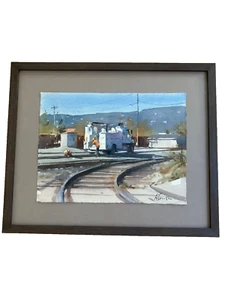 Quadro acquerello originale Andy Evansen riparatori ferroviari cornice archivio - Foto 1 di 13