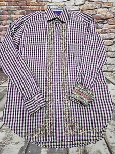 Robert Graham Button Up Flip Cuff Shirt Mens Large Purple City Doors - Picture 1 of 7