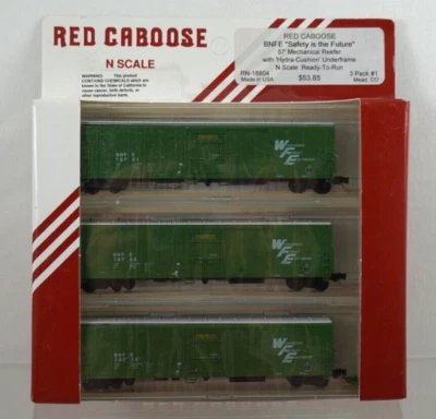 NOS Red Caboose BNFE "SAFETY IS THE FUTURE" N Scale Reefer Car Set - RN-18804 - Image 1 of 4