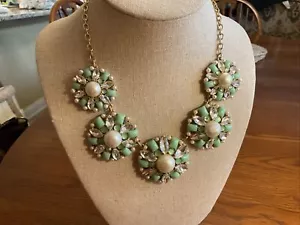 Kate Spade Faux Pearl Crystal & Pale Blue/Green Enamel Necklace Gold 21” Chain - Picture 1 of 5