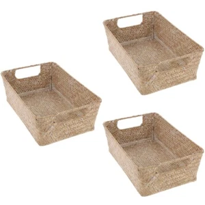 3 Pieces Straw Bread Basket with Lid Kitchen Baskets for Storage - Picture 1 of 12