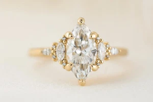 2.5 Ct Marquise Cut lab Grown Diamond Engagement Ring Solid 14K Yellow Gold - Picture 1 of 5