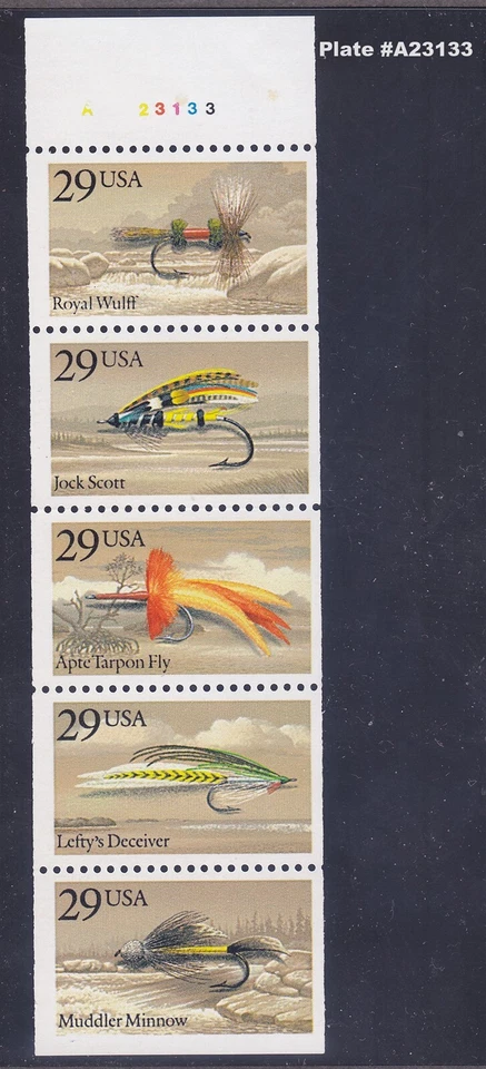 US 2549a MNH 1991 29¢ Fishing Flies Booklet Pane of 5 Plt #A23133 Very Fine - Image 1 of 1