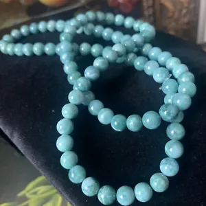 Guatemalan Blue Jadeite Jade Necklace Grade A 8mm Beads 28" Handcrafted Gemstone - Picture 1 of 7