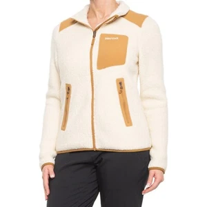MARMOT Polartec Sherpa Fleece Tan WILEY Full Zip JACKET Womens LARGE $150 NEW - Picture 1 of 9