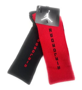 NIKE AIR JORDAN 2-Pairs High Crew Socks Red & Black Boys 5Y-7Y / Sock Size 9 -11 - Picture 1 of 3