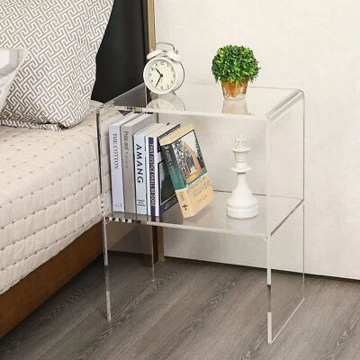 Clear Acrylic Decorative End Table, Home Display Nightstand w/ 2 Shelves - 10mm - Image 1 of 4