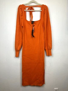 Neu mit Etikett House of Harlow 1960 XL Pullover Strick Bleistift gerippt Midikleid orange quadratisch - Bild 1 von 5