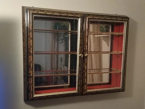 Wall Mounted Curio Cabinet Display Case Cupboard Glass Door Shadow Box 28x22x4 Cover