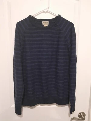 LL BEAN Men’s Knit Striped Sweater 100% Cotton Sz Medium Regular  - Image 1 of 4