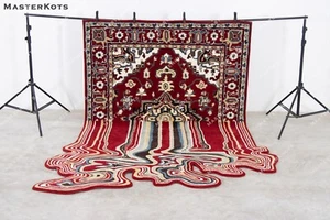 Melting Oriental Rug - Red, Hand-Tufted 100% Wool Soft Area Rug Carpet - Picture 1 of 11