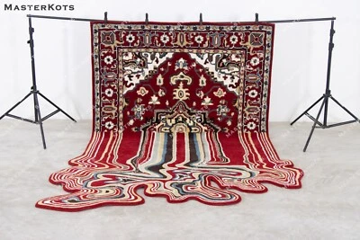 Melting Oriental Rug - Red, Hand-Tufted 100% Wool Soft Area Rug Carpet - Image 1 of 4