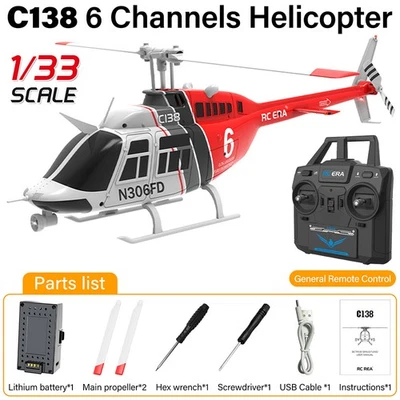RC ERA C138 Bell-206 RC Helicopter 1/33 3D 6CH Gyro Optical Flow Altitude Hold - Image 1 of 4