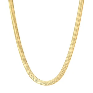 Gold Plated Herringbone Necklace for Women, 14K Gold Plated Flat Snake Chain,... - Picture 1 of 6