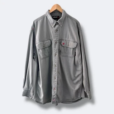 Ariat FR Work Shirt Men XXL Gray Flame Resistant Cotton Nylon Long Sleeve Button - Image 1 of 4