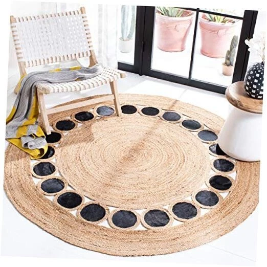  Natural Fiber Round Collection 5' Round Beige / Black NF370Z Handmade Boho  - Image 1 of 4