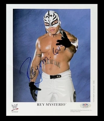WWE REY MYSTERIO P-909 SIGNED 8X10 ORIGINAL PROMO PHOTO WITH PSA COA FROM 2004 - Image 1 of 4