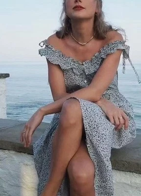 DOEN Mandarin Cotton Dress Blue Floral Size XS Orig. $398 NEW - Image 1 of 4