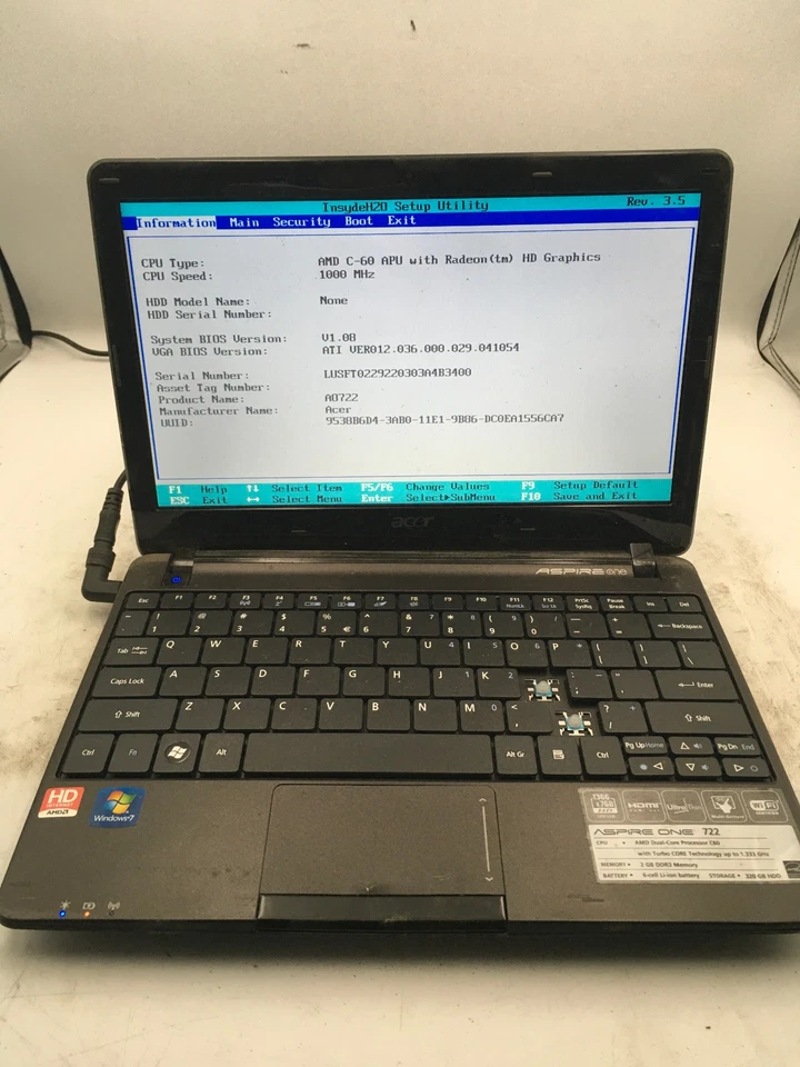 ACER ASPIRE ONE 722 - LOT OF 3 - BOOTS TO BIOS - AMD C60 - NO RAM -READ DESC- BB - Image 1 of 4