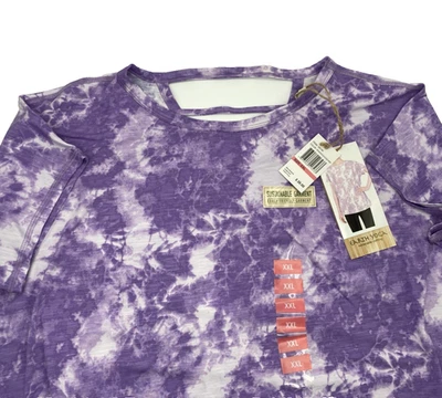Top túnica manga corta Earth Yoga púrpura blanco tie dye ragland talla 2XL NUEVO CON ETIQUETAS Foto 1 de 4