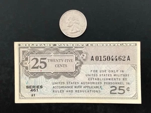 1946-1947 Military Payment Certificate 25 Cents Series 461 Note - Circulated - Picture 1 of 2