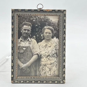 Antique Depression Era Picture Carved Wood Rustic Frame Casual Portrait Farmer - Picture 1 of 9