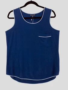 NWT Eileen Fisher Piped Silk Georgette Crepe Tank Top size S Salt Lake Blue - Picture 1 of 14